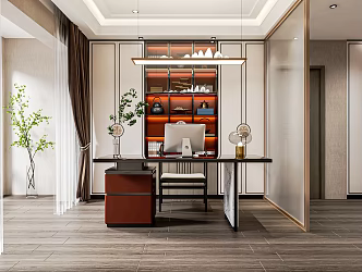 New Chinese Style Study Tea Room Desk and Chair Tea Table and Chair Desk Bookcase Desk Leisure Chair Decorative Cabinet 3d model