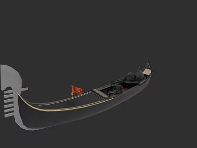 Black Wooden Boat With Red Flag Black Seats And Gold Trim Design 3d model