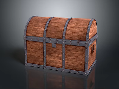Vintage Wooden Trunk With Metal Straps Rivets Classic Design And Polished Surface 3d model