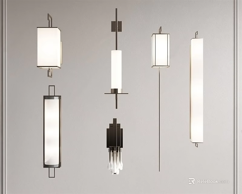 Modern Wall Lamps With Rectangular Shades And Metal Frames In Various Designs 3d model