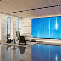 Modern Court Lobby Design With Marble Accents And Digital Screen