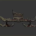 Traditional Ornate Carved Wooden Throne With Red Lacquer Golden Details And Wing Shaped Armrests