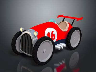 Red Toy Race Car With Number 16 Large Black Wheels Rear Spoiler And Driver Seat 3d model