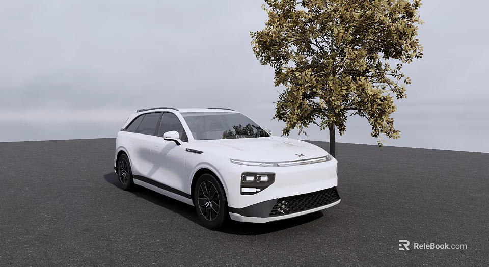 White Sleek SUV Car Front View Parked Near Green Tree Outdoor Setting 3d model 