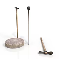 Ancient Weapons Featuring Wooden Handles Long Shaft Tools Short Hand Tool And Stone Base