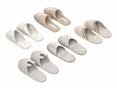 Soft Comfortable Home Slippers With White Beige Light Gray Open Toe Design And Cozy Material 3d model