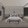 Modern Minimalist Hotel Guest Room With Bed Bedside Tables Lamps TV Bench Slippers And Window 3d model