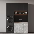 Modern Balcony Cabinet Design With Washer Dryer Sink And Storage Shelves