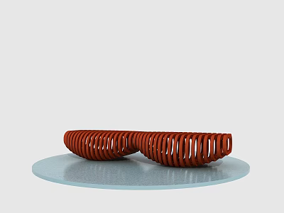 Red Curved Outdoor Chair With Wavy Striped Design On Light Blue Circular Platform 3d model