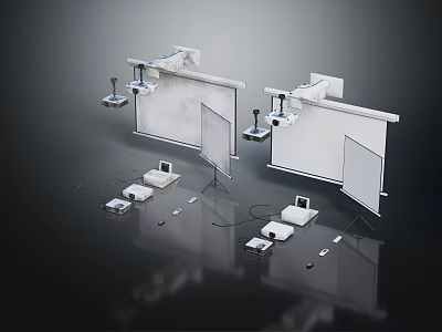 Dual Projection Screens Monitoring System With Mounted Cameras Brackets And Connection Cables 3d model