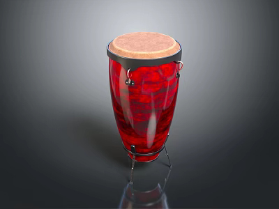 Red Conga Drum With Wooden Head And Metal Stand Musical Instrument Decor 3d model