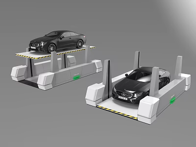 Two Black Cars Parked On White Elevated Parking Platform Units 3d model
