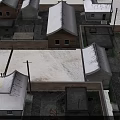 Aerial View Traditional Village Scenery With Snow Covered White Roofs Earth Walls And Paths