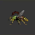 3D Rendered Insect Model with Yellow Black Body Green Transparent Wings and Red Structures