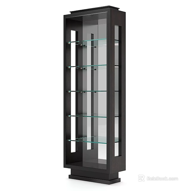 Modern Display Cabinet With Black Frame And Glass Shelves For Living Room Decor 3d model 