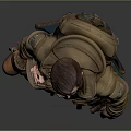 3D Male Character Model With Brown Coat Green Inner Garment And Utility Pockets