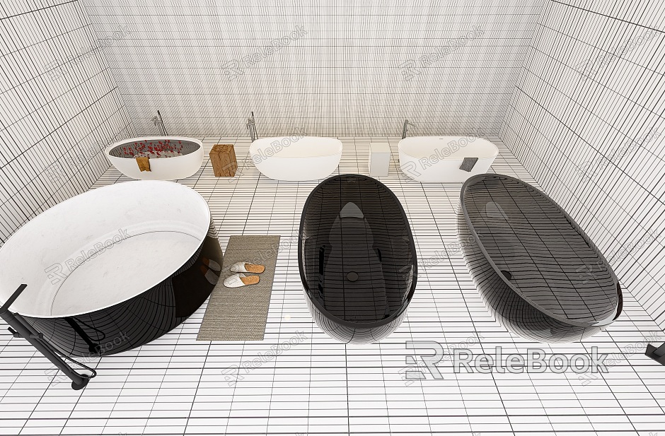 Bathroom Round Bathtub Set Floor-standing Bathtub Inlet Hardware Carpet Slippers Set model