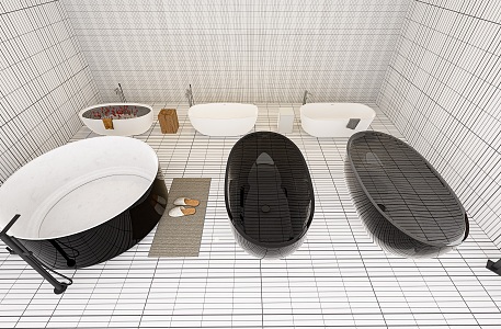 Bathroom Round Bathtub Set Floor-standing Bathtub Inlet Hardware Carpet Slippers Set 3d model