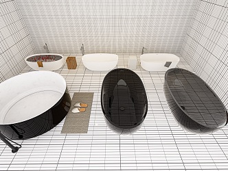 Bathroom Round Bathtub Set Floor-standing Bathtub Inlet Hardware Carpet Slippers Set 3d model