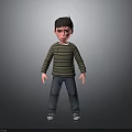 Child Wearing Striped Sweater Jeans and Sneakers on Gray Background