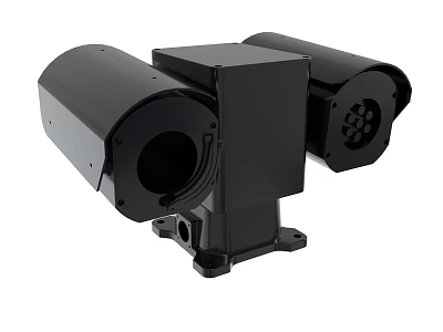 Black Dual Lens Security Camera Device With Protective Housing And Mounting Base 3d model