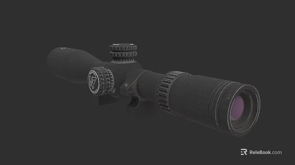High Precision Black Rifle Scope With Adjustable Knobs And Purple Lens For Weapons 3d model 