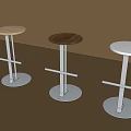 Modern Bar Stool Featuring Round Wooden Seat And Sleek Silver Metal Frame