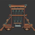 Ancient Wooden Catapult Chariot With Ropes Metal Components And Wheels