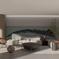 Modern Living Room Interior With White Sofa Round Coffee Table And Green Plant