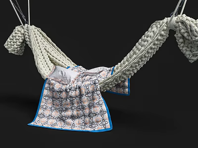 Knitted Hammock With Cozy Soft Blanket And Blue Trim Comfortable Design 3d model