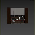 Home Office Setup Desk and Chair Set with White Cabinets Wooden Elements Computers and Decorations