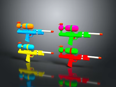 Colorful Toy Water Guns Featuring Blue Yellow Green Red And Vibrant Designs For Kids Play 3d model