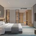 Modern Hotel Guest Room Interior Featuring King Bed Nightstand TV And Carpet