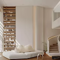 Modern Duplex Living Room Interior With Spiral Staircase White Sofa And Open Layout