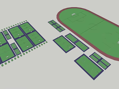 Sports Field Layout With Multiple Rectangular Pitches And Oval Running Track 3d model