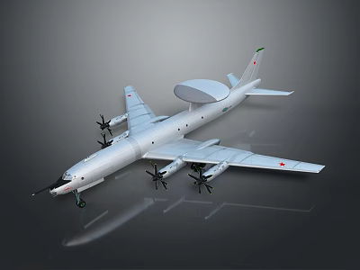 Military AWACS Aircraft Model With Large Radar Dome And Four Propeller Engines 3d model