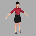 Woman in Red Shirt and Black Skirt with Arms Outstretched Standing