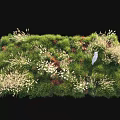 Vibrant Garden Display with Lush Green Vines Mixed Grasses and White Sculpture
