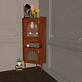 Elegant Wooden Entryway Side Cabinet With Arched Doors Vase Radio And Small Plant
