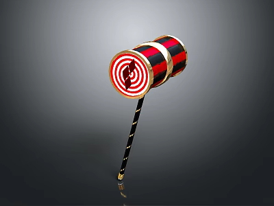 Toy Hammer With Red Black Stripes Bullseye Pattern And Gold Striped Handle 3d model