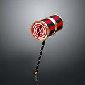 Toy Hammer With Red Black Stripes Bullseye Pattern And Gold Striped Handle