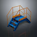 Blue and Orange Metal Industrial Platform with Stairs and Guardrails