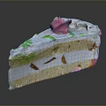 Delicious Layered Cake Slice With White Cream Pink Flower And Green Decorations