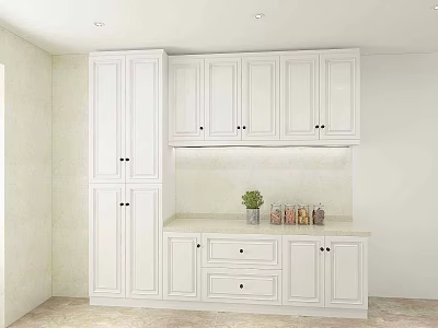 Elegant Modern Kitchen With White Cabinets Countertop Plants And Spice Jars 3d model