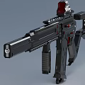 Futuristic Tactical Weapon Design With Black Red Accents Ergonomic Grip And Tactical Stock