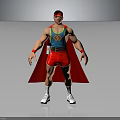 Muscular Superhero Character With Red Cape Blue Vest Yellow Logo Red Shorts And White Sneakers