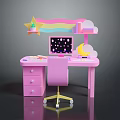 Kids Pink Desk with Rainbow Star Cloud Decor Drawers Computer and Chair