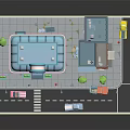 Cartoon Street Scene With Colorful Buildings Cars Street Lamps Trees And Shop Signs