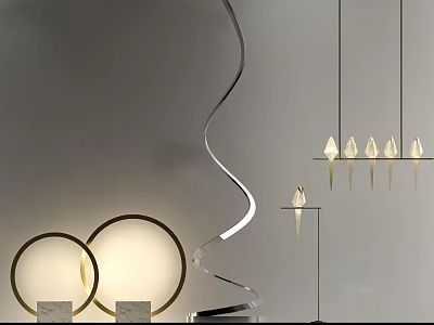 Contemporary Lighting Fixture Combinations Featuring Curved Shapes Circular Lamps And Metal Frames 3d model