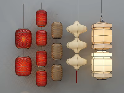 Traditional And Modern Pendant Lights With Red Beige And White Designs 3d model
